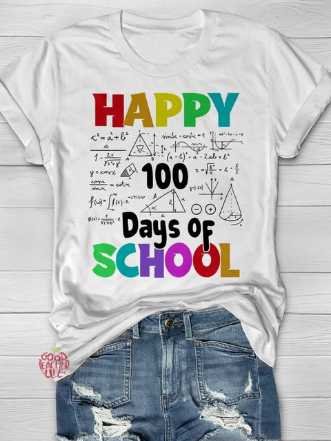 Math Formula Happy 100 Days of School Casual Print T-shirt