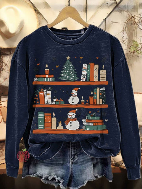 Cozy Christmas Bookshelf Reader Book Club Casual Sweatshirt