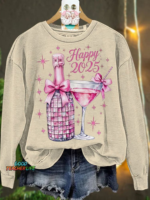 New Year Disco ball 2025 Pink ChristmasCasual  Sweatshirt