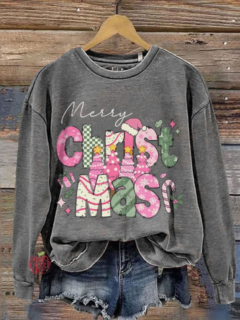 Merry Christmas Christmas Tree Casual Print Sweatshirt