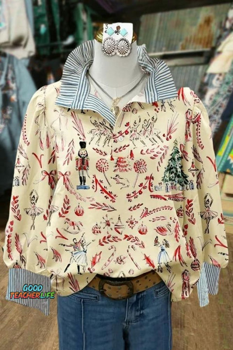 Women's  Retro Christmas Print Casual Long Sleeve Comfortable Top