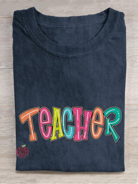 Teacher Colorful Casual Print T-shirt