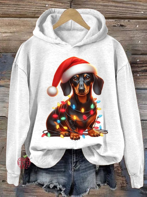 Christmas Dachshund Print Casual Sweatshirt