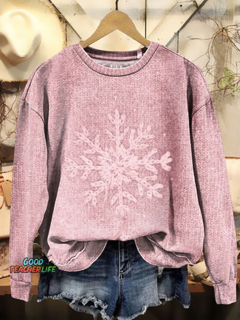 Snowflake Art Print Casual Sweatshirt