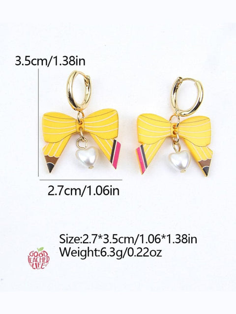 Back To School Pencil Bow Hoop Drop Earrings