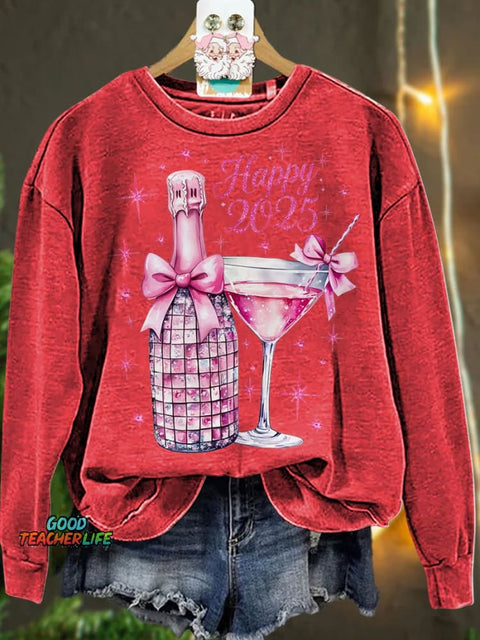 New Year Disco ball 2025 Pink ChristmasCasual  Sweatshirt