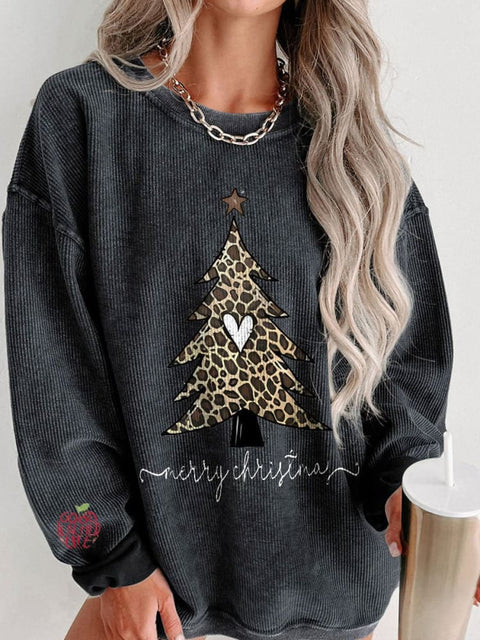 Women's Christmas Tree Leopard Casual Print Sweatshirt