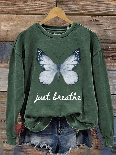 Just Breathe Art Print Pattern Casual Sweatshirt