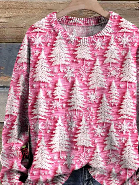 Pink Christmas Tree  Art Print Knit Pullover Sweater