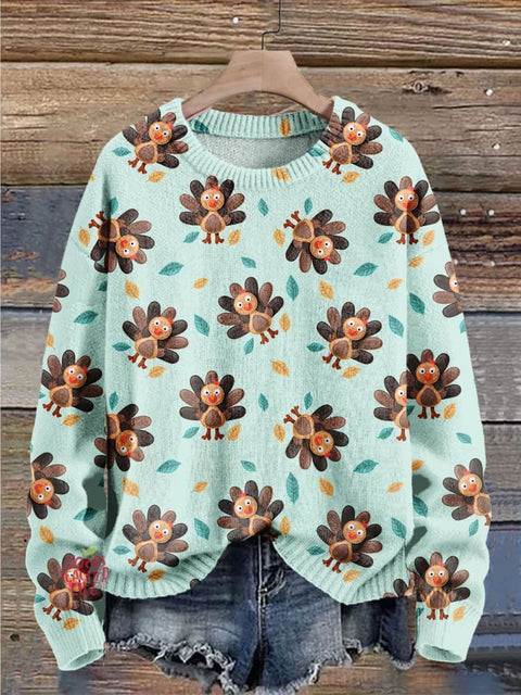 Christmas Gift Thanksgiving Turkey Art Print Knit Pullover Sweater