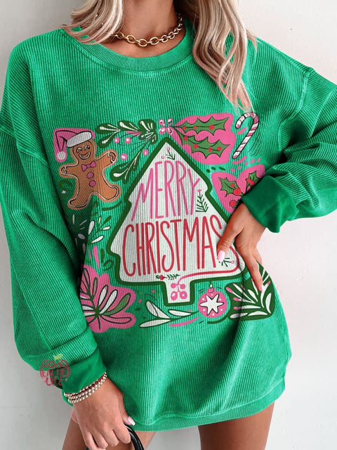 Christmas Boho Floral Christmas Women's  Casual Print Corduroy Sweatshirt