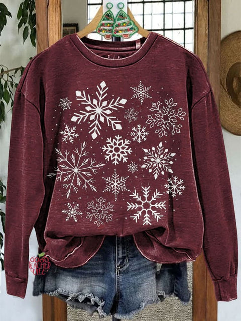 Snowflake Christmas Casual Print Sweatshirt