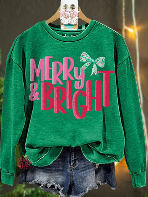 Christmas Merry & Bright Pink Casual  Sweatshirt