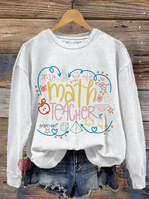 Math Teacher Casual Print Sweatshirt