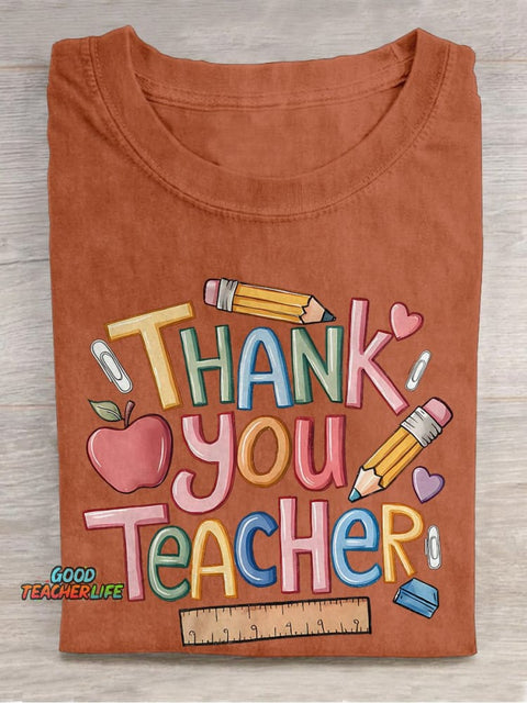 Thank You Teacher Casual Print T-shirt