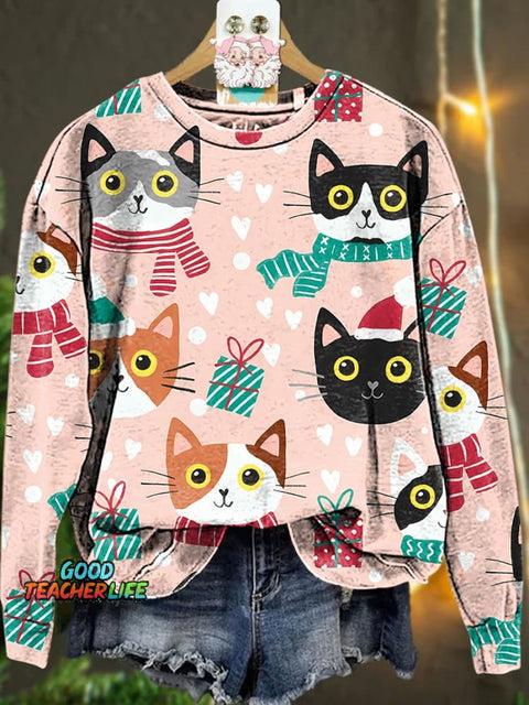 Christmas Santa hat cats gift Casual  Sweatshirt
