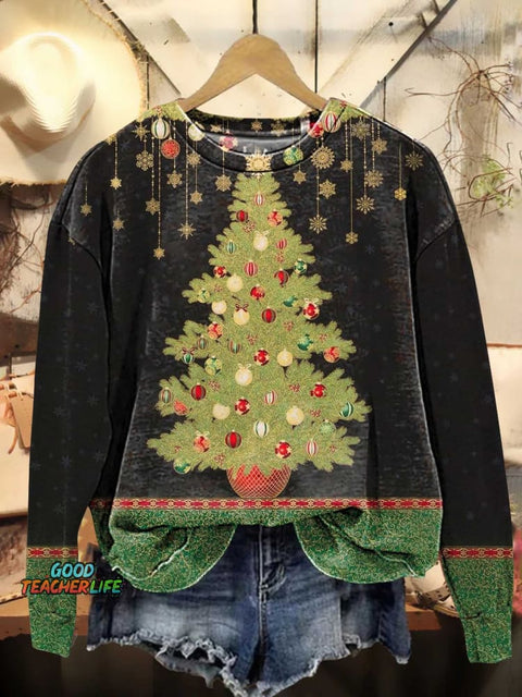 Christmas Tree Print Casual Sweatshirt