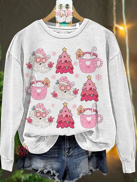 Retro Doodle Pink Christmas Casual Sweatshirt