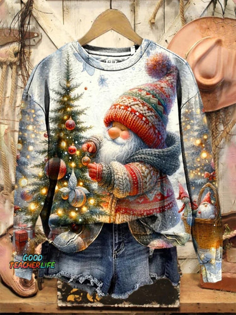 Lovely Christmas Gnome Art Print Casual Sweatshirt