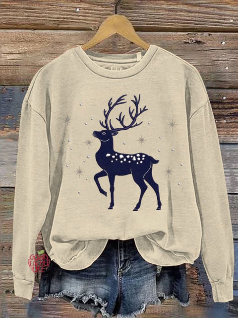 Christmas Reindeer Snowflake Print Casual Sweatshirt