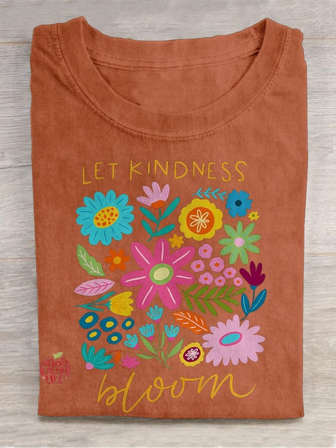 Let Kindness Bloom Boho Flower Casual Print T-shirt