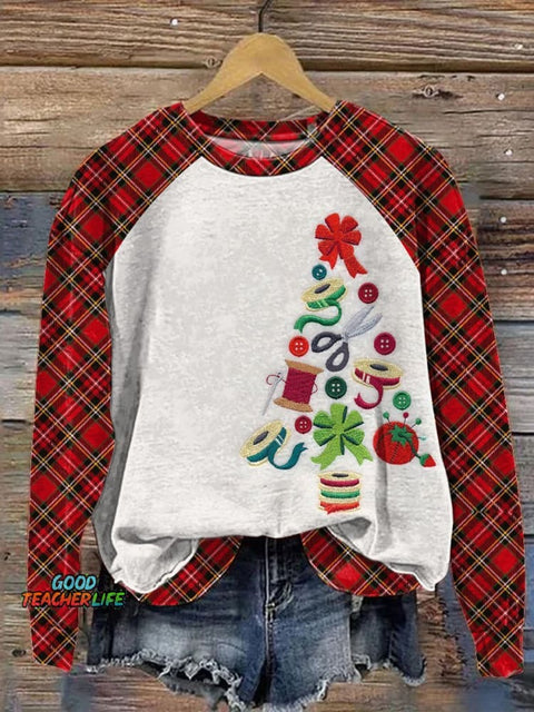Lovely Embroidery Christmas Tree Art Printed Casual Sweatshirt