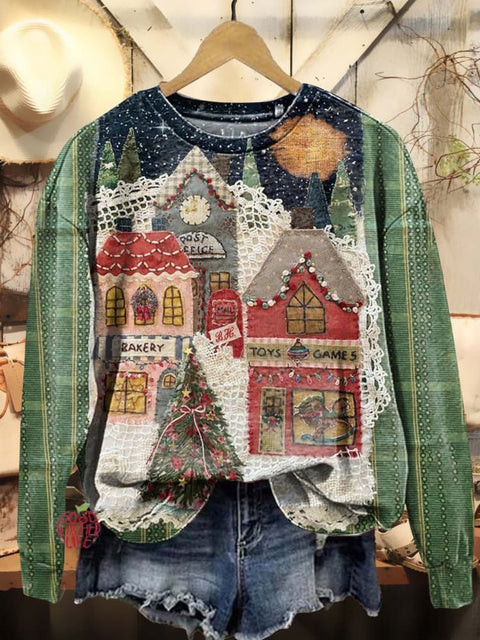 Christmas Patchwork Art Print Casual Sweatshirt