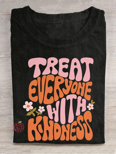 Treat Everyone with Kindness Pink Teacher Casual Print T-shirt