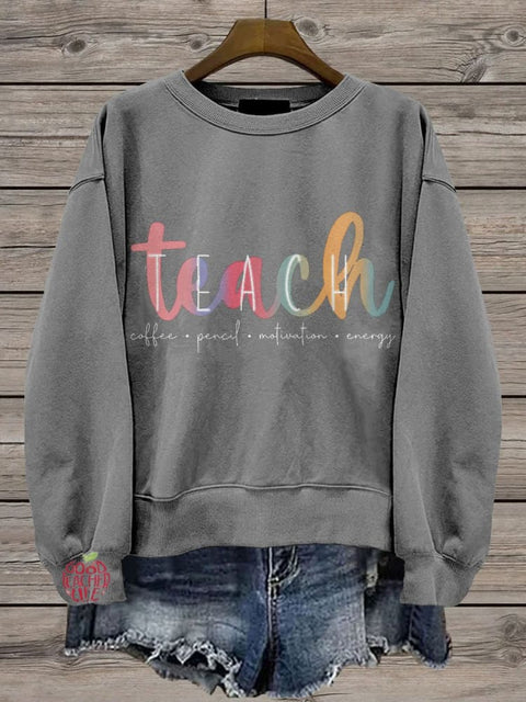 Teacher Life Casual Print Sweatshirt