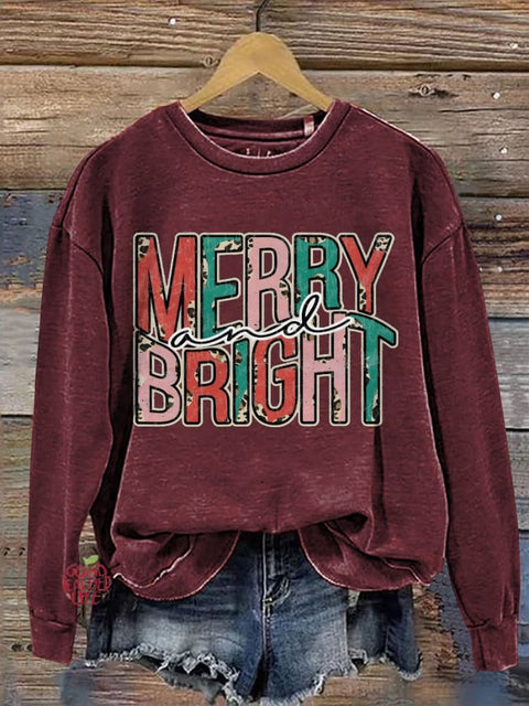 Christmas Merry Bright Retro Printed Casual Sweatshirt