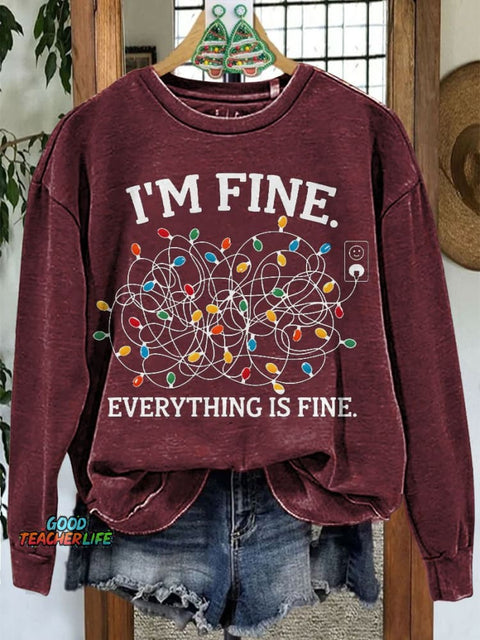 Merry Christmas I'm Fine Christmas Lights Casual Print Sweatshirt