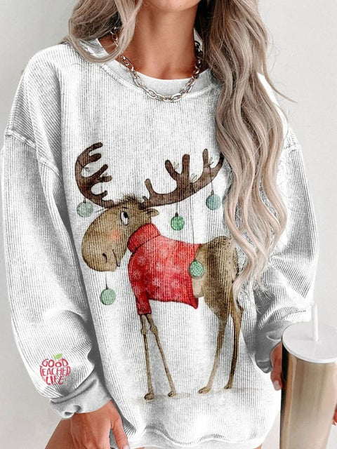 Women's Merry Christmas Cute Animal Classic Elk Snowflakes Casual Print Sweatshirt