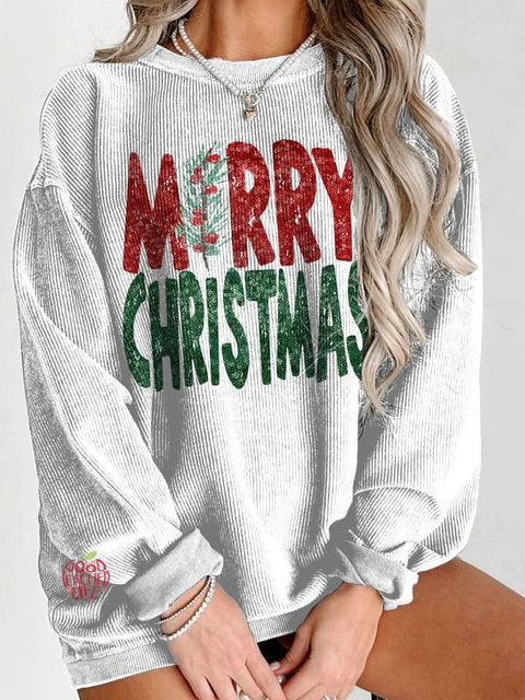 Women's Merry Christmas Tree Red Green Casual Print Sweatshirt