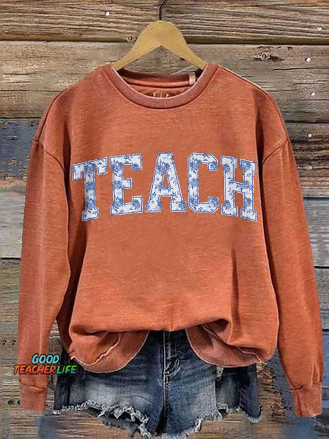 Floral Teach Cute Teacher Casual Print Sweatshirt