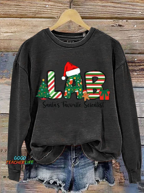 Santas Favorite Scientist Christmas Print Casual  Sweatshirt
