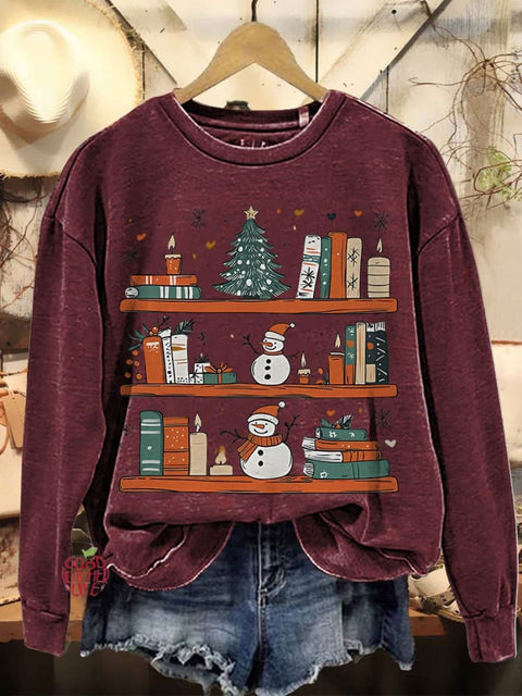 Cozy Christmas Bookshelf Reader Book Club Casual Sweatshirt