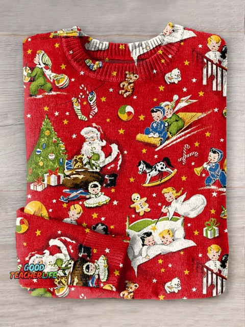 Old Christmas Art Print Knit Pullover Sweater