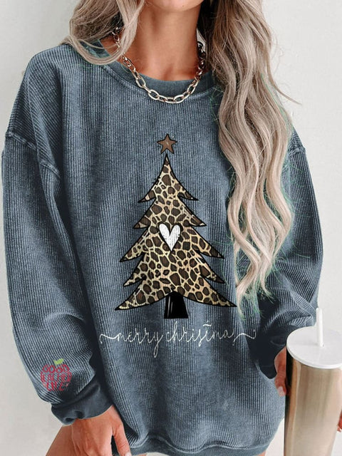 Women's Christmas Tree Leopard Casual Print Sweatshirt