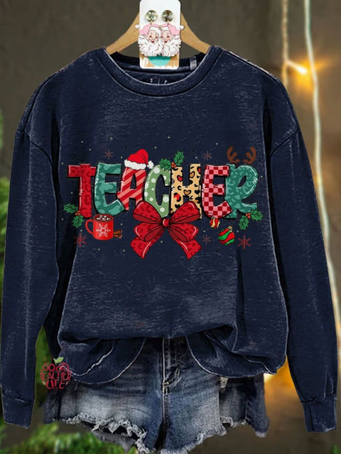 Teacher Christmas Coquette Love Christmas Casual Sweatshirt