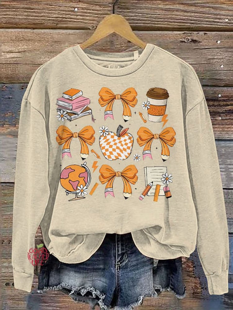 Teacher Fall Autumn Retro Fall Coquette Bow Casual  Sweatshirt