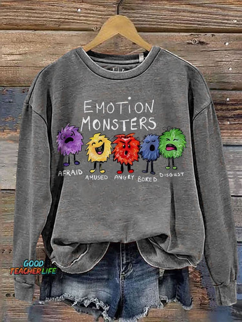 Funny Emotion Monsters Casual Print Sweatshirt