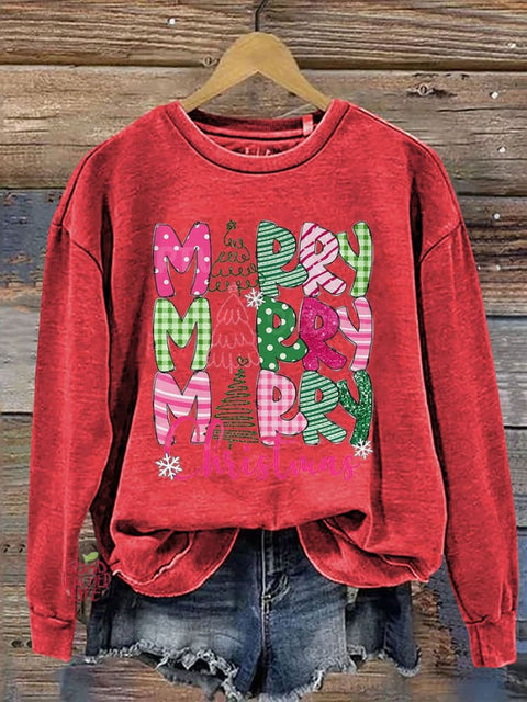 Merry Christmas Casual Print Sweatshirt