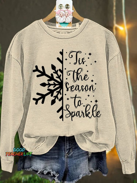 Christmas Tis The Season to Sparkle Snowflake Winter Casual  Sweatshirt