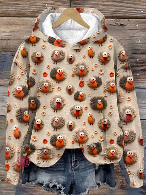 Cute Little Turkeys Fall Thanksgiving Print Hooded Sweatshirt