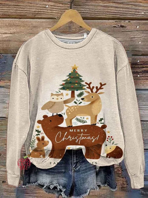 Women's Round Neck Christmas Cute Elk Printed Casual Sweatshirt