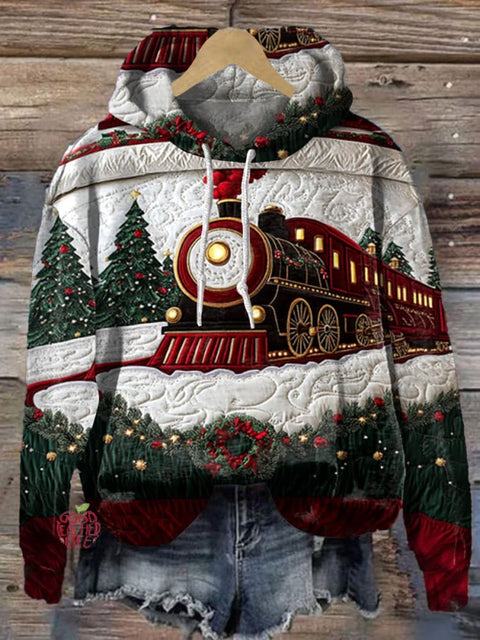 Christmas  Train Print Casual Hoodie Sweatshirt