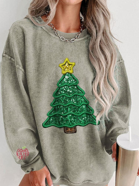 Women's Glitter Christmas Tree Casual Print Shirt