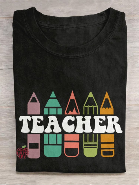 Teacher Casual Print T-shirt