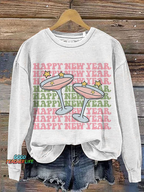Happy New Year Cheers To The New Year Casual Print Sweatshirt