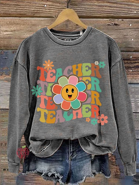 Groovy Teacher Casual Print Sweatshirt